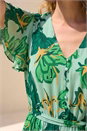 Green Floral Tiered Tie Waist Dress, Image 4 of 4