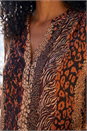 Tan Abstract Print V-Neck Stretch Top, Image 4 of 4