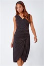 Pink Petite Ruched Wrap Stretch Dress, Image 1 of 5