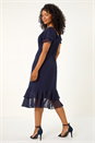 Navy  Petite Double Frill Midi Dress, Image 3 of 5