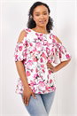 Pink Petite Floral Print Cold Shoulder Chiffon Top, Image 1 of 4