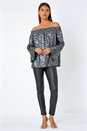 Silver Metallic Zig-Zag Print Bardot Top, Image 2 of 5