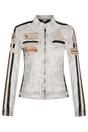 White Biker Racing Badges Leather Jacket, Image 1 of 5