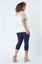 Ivory  Curve Lace Yoke Stretch Bubble Hem Top, Image 4 of 5