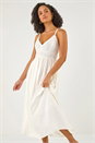 White Crochet Strappy Midi Dress, Image 2 of 5