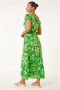 Green Floral Frill Maxi Dress, Image 3 of 5