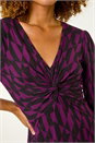 Magenta Geometric Print Twist Front Midi Dress, Image 5 of 5