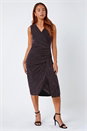 Pink Petite Ruched Wrap Stretch Dress, Image 2 of 5