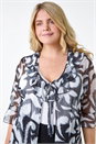 Black Curve Tie Front Printed Mesh Top, Image 4 of 5