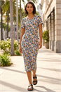 Blue Dusk Floral Print Stretch Midi Dress, Image 1 of 4