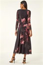 Black Floral Mesh Stretch Maxi Dress, Image 4 of 6