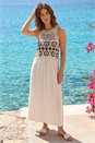 Chocolate Petite Crochet Top Linen Blend Maxi Dress , Image 2 of 4