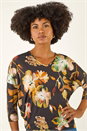 Natural  Floral Bubble Hem Stretch Top, Image 4 of 5