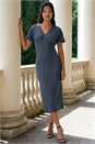 Grey Petite Textured V-Neck Stretch Midi Dress, Image 2 of 4
