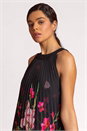 Black High Neck Floral Pleated Swing Dress, Image 4 of 4