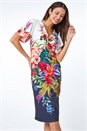 Multi Floral Print Twist Premium Stretch Dress, Image 1 of 5