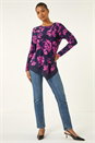 PINK Floral Jacquard Chiffon Hem Top, Image 2 of 5
