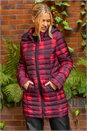Burgundy Check Print Quilted Puffer Coat, Image 2 of 3