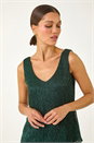 Green V-Neck Metallic Plisse Vest Top, Image 4 of 5