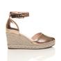 Rose Gold Mid Wedge Heel Ankle Strap Espadrille Sandals, Image 2 of 6