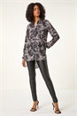 Black Abstract Print Collar Button Up Detail Blouse, Image 2 of 5