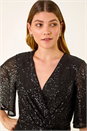 Black Sequin Flutter Sleeve Stretch Jumpsuit, Image 4 of 5