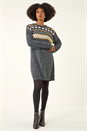 Dark Grey Nordic Print Knitted Jumper Dress, Image 2 of 7