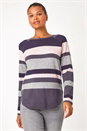 Midnight Blue Colour Block Ribbed Jumper, Image 1 of 5