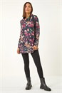 Maroon Floral Printed Roll Neck Top, Image 2 of 5