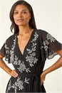 Black Premium Embellished Wrap Midi Dress, Image 4 of 5