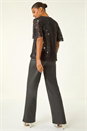 Black Sequin Tie Neck Stretch Top, Image 3 of 5