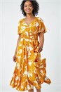 Yellow Petite Floral Print Shirred Midi Dress, Image 1 of 5