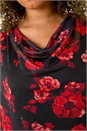 Red Curve Floral Mesh Cowl Neck Top, Image 5 of 7