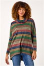 Blue Relaxed Stripe Cowl Neck Tunic Top, Image 2 of 5