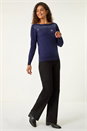 Midnight Blue Embellished Boat Neck Jumper, Image 2 of 5