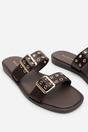 Dark Brown Orchard Slide On Double Buckle Studded Sandal, Image 5 of 5