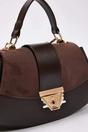 Dark Brown Women's Faux Suede Panel Mini Grab Bag with Push Lock Closure, Image 3 of 3
