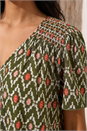 Khaki Printed Shirred Shoulder Blouse, Image 4 of 4