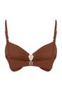 Brown Ruched Bandeau Bikini Top with Ring Detail, Image 4 of 5