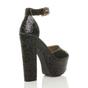 Black AJVANI Black Glitter Ankle Strap Peep Toe Platform High Heels, Image 4 of 8