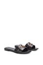 Black XY LONDON Black 'Lesley' Square Toe Mule Slider Sandals With Buckle Detail, Image 3 of 5