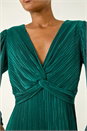 Green Plisse Twist Front Midi Dress, Image 5 of 5