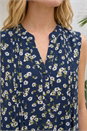 Navy  Ditsy Floral Pintuck Shirt, Image 4 of 4