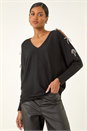 Black Bow Sleeve V-Neck Knit Jumper, Image 4 of 5