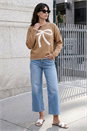 Camel  Contrast Stitch Bow Knit Jumper, Image 2 of 4