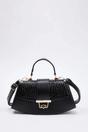 Black Women's Faux Suede Panel Mini Grab Bag with Push Lock Closure, Image 1 of 3