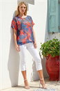 ORANGE Leaf Print Mesh Overlay Top, Image 2 of 4