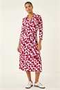 Red Abstract Geometric Shirt Dress, Image 2 of 5
