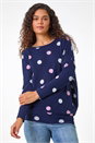 Navy  Spot Print Snit Top, Image 4 of 5