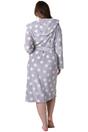 Light Grey Supersoft Fleece Hooded Calf Length Bathrobe, Image 4 of 5